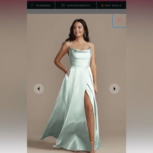 David’s Bridal charmeuse cowl bridesmaid dress with lace-up back
